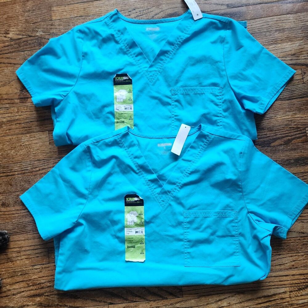 Scrubstar Turquoise Lot of 2 Short Sleeve V-Neck Scrub Tops NWT Small Nursing